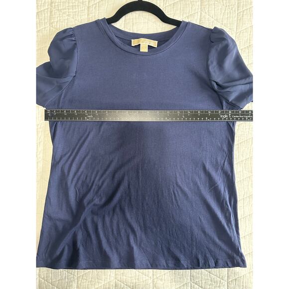 Michael Kors Women’s Navy Cotton Modal Tee Chiffon Sleeve Designer Top Medium - Picture 13 of 13